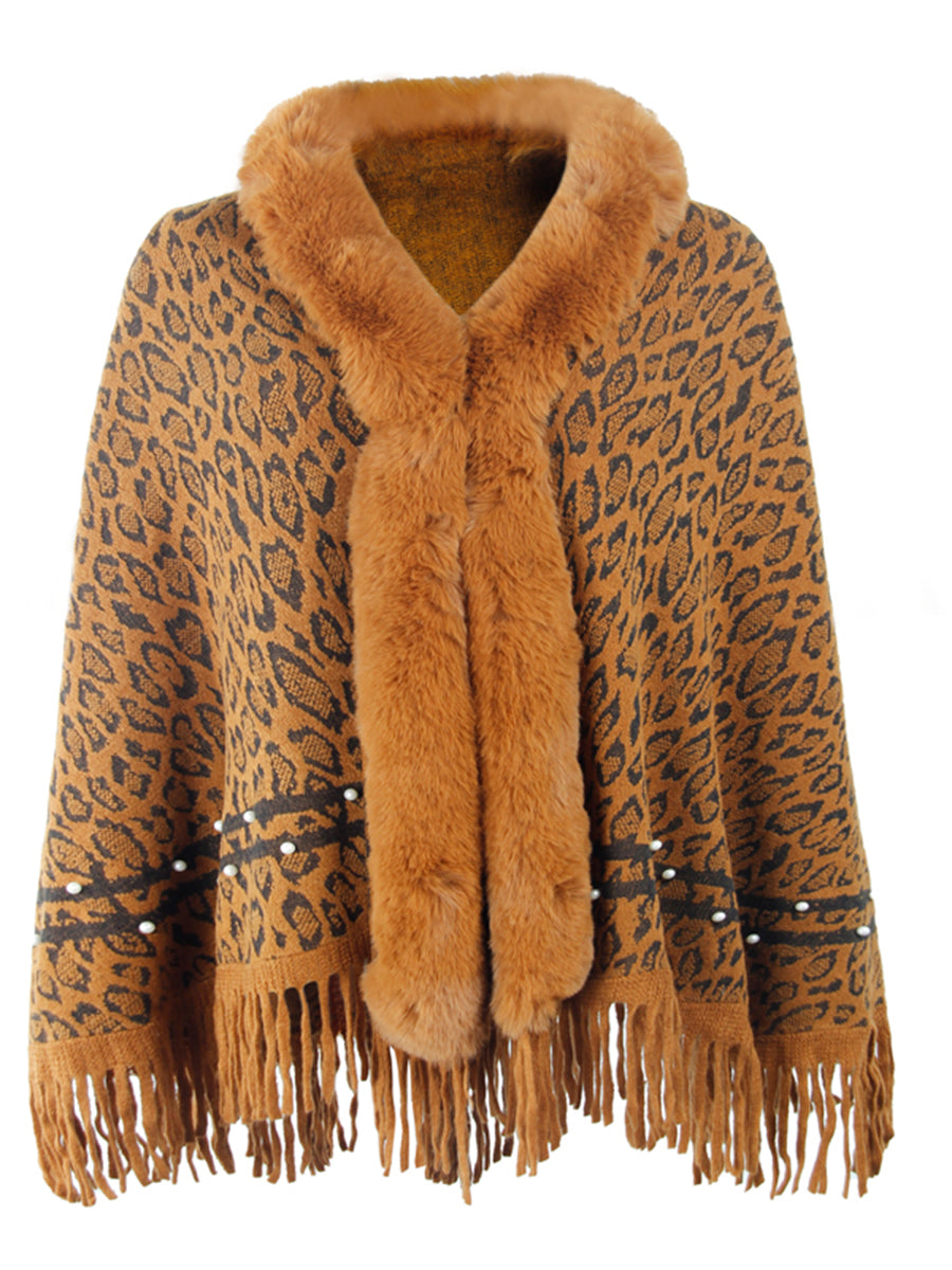 Leopard Fringe Hem Poncho 