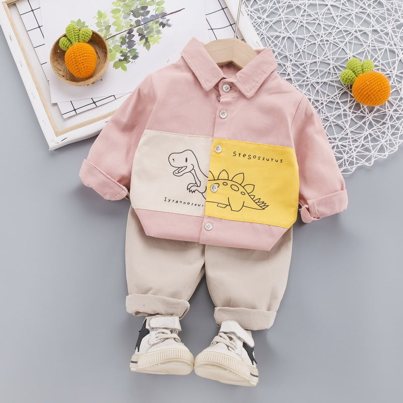 Boys' Lapel Collar Long Sleeve Shirt