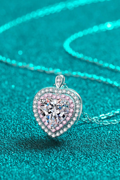 925 Sterling Silver 1 Carat Moissanite Heart Pendant Necklace 