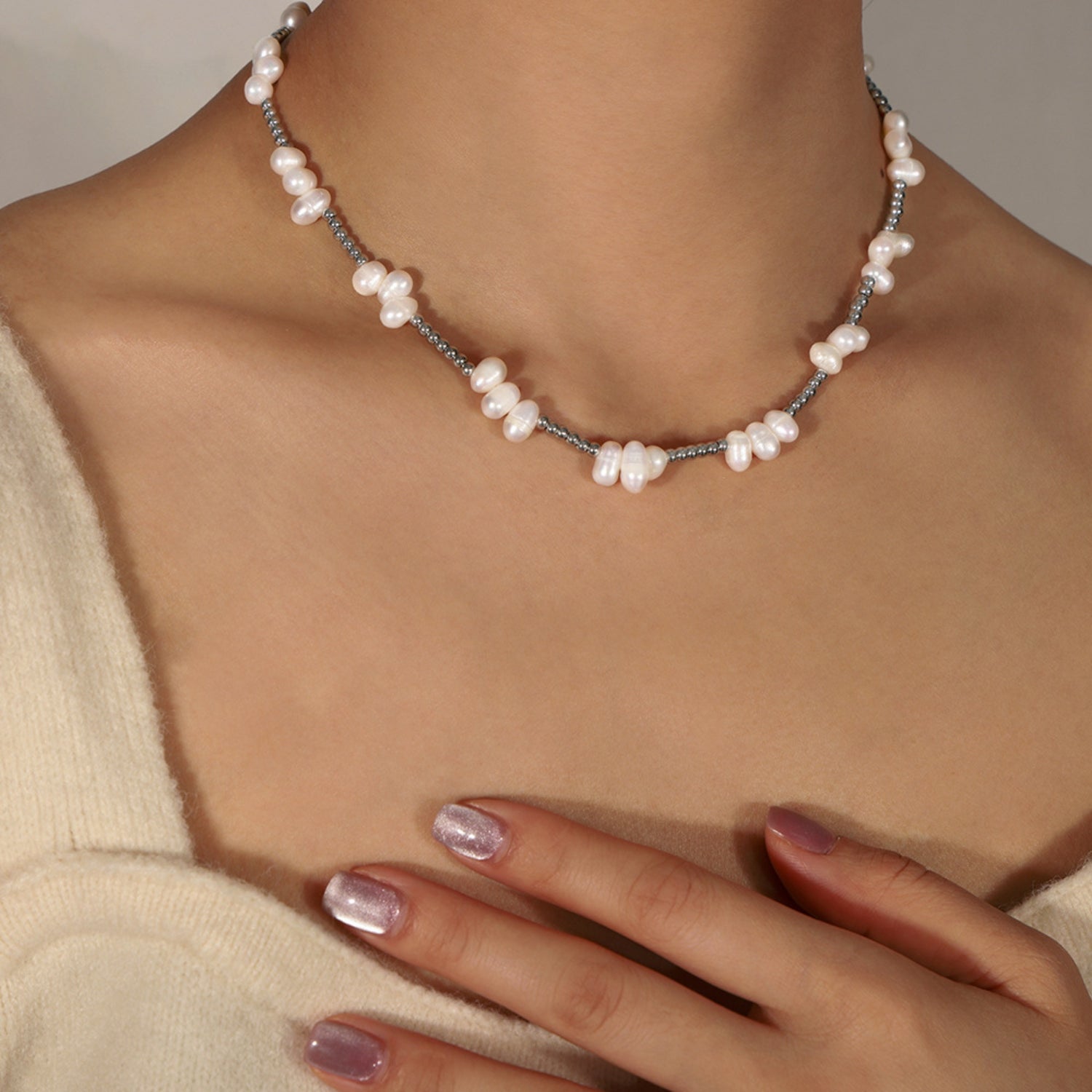 Freshwater Pearl Titanium Steel Bead Necklace - Babbazon New Products