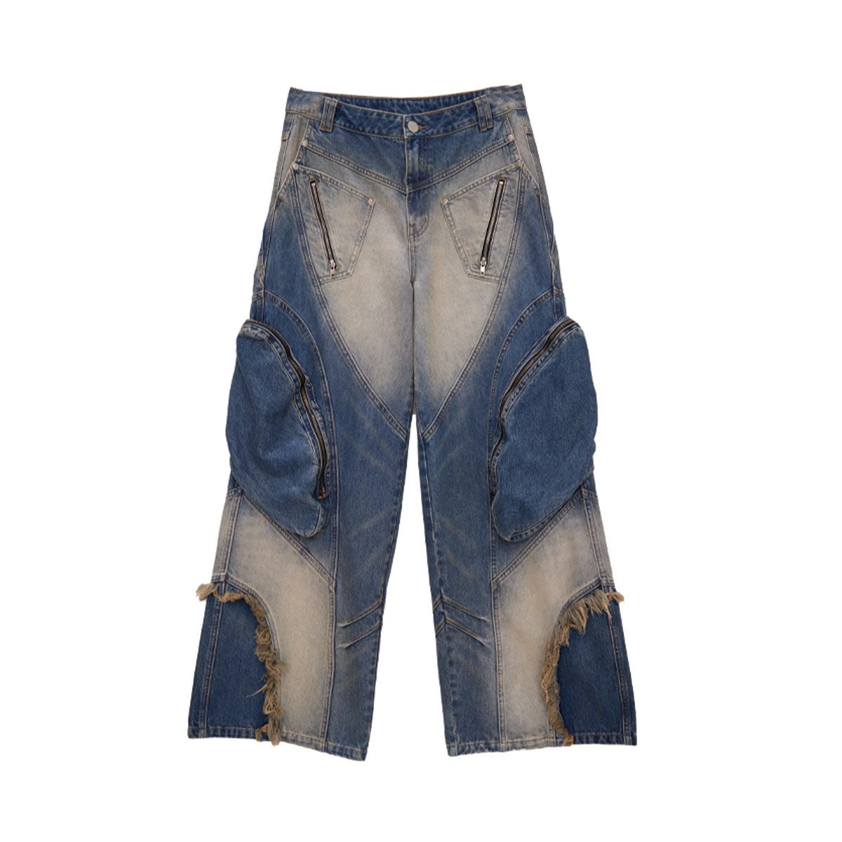 Special-shaped Structure Pocket Rinse Dyed Heavy Tooling Niche Jeans