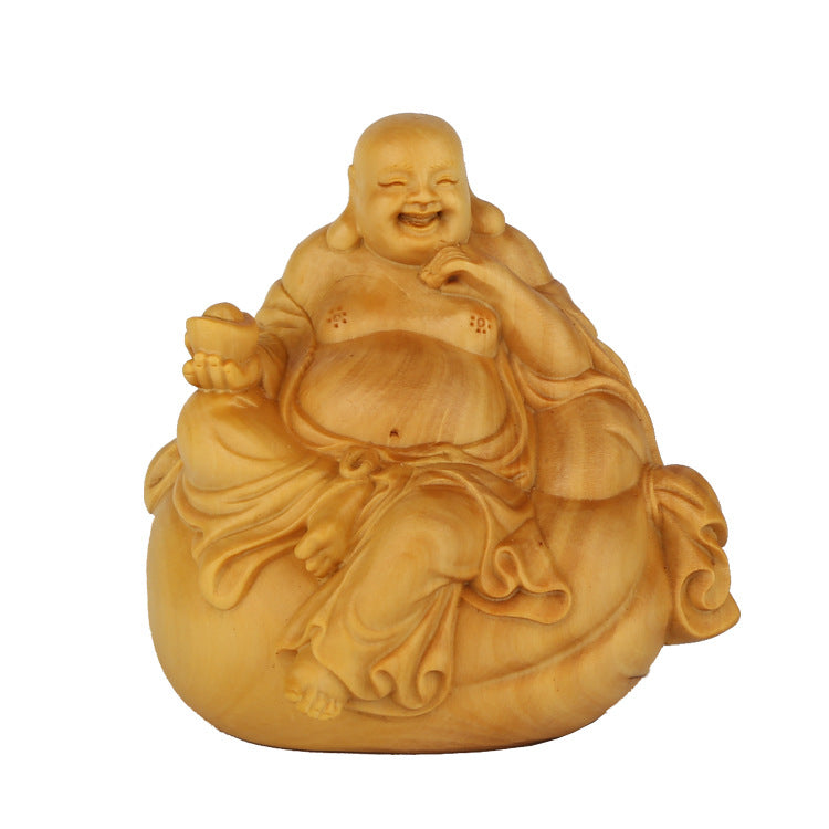 Sitting Bag Maitreya Buddha Statue Wooden Craft Ornament