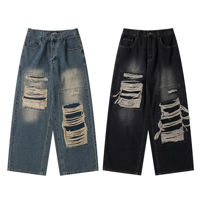 Design Sense Distressed Jeans Men's Trendy Hip-hop Retro