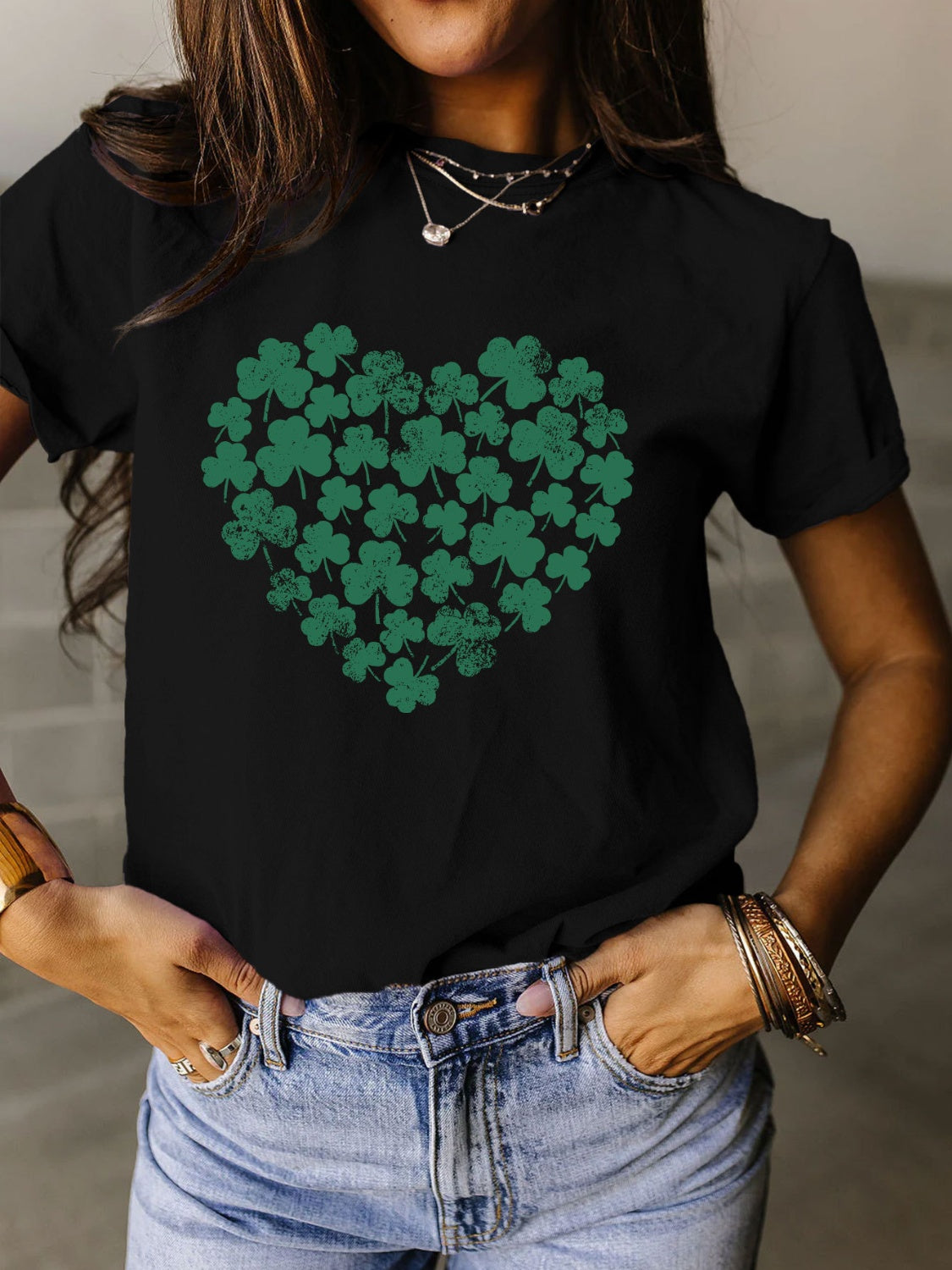 Full Size Lucky Clover Round Neck Short Sleeve T-Shirt - Babbazon New Products