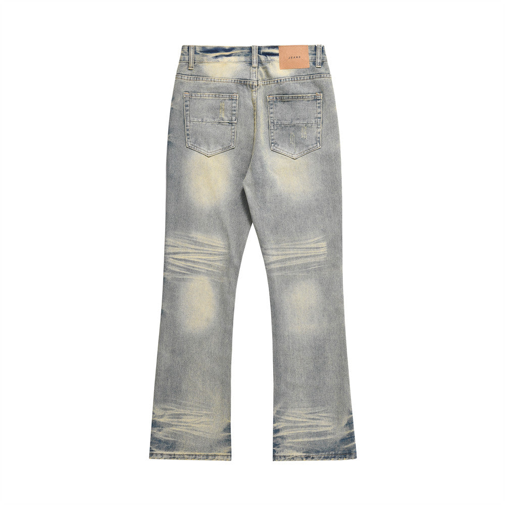 Distressed Scratches Denim Straight-leg Pants Men