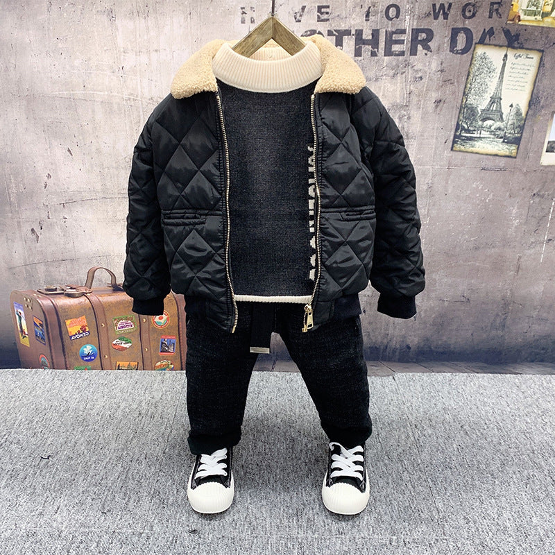 Boys Fleece Cotton Coat Sweater Jeans Suit