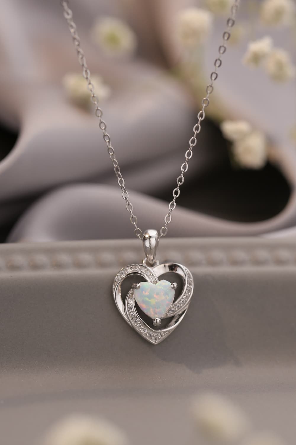 Opal Heart Pendant Necklace 