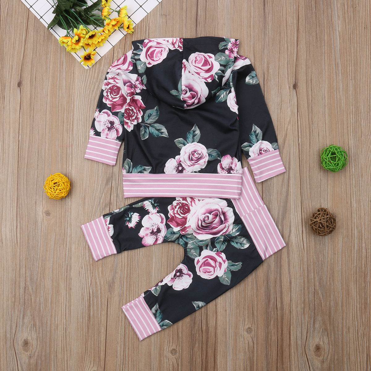 Girls Spring And Autumn Floral Blouse Floral Trousers