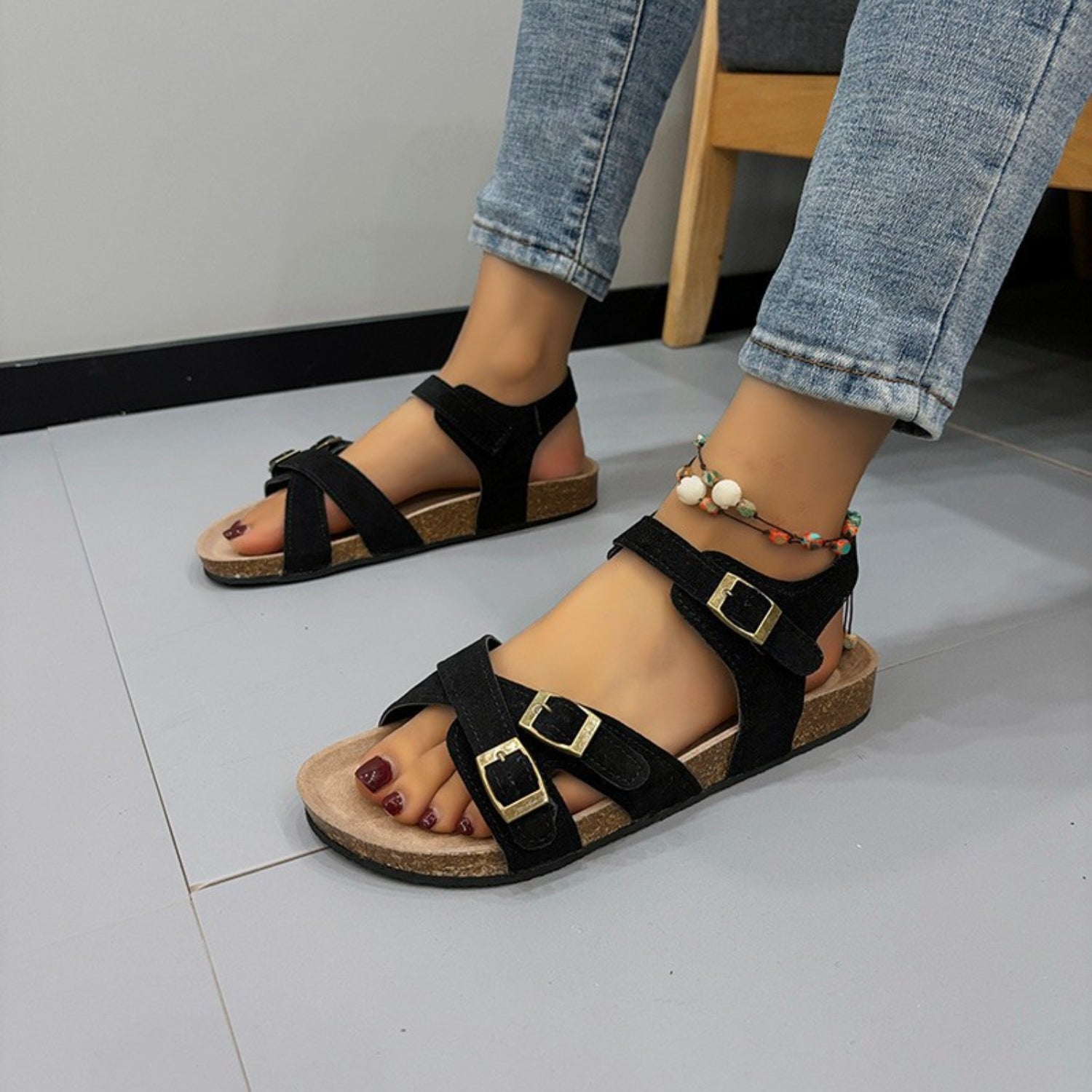 Open Toe Flat Buckle Sandals - Babbazon New Products