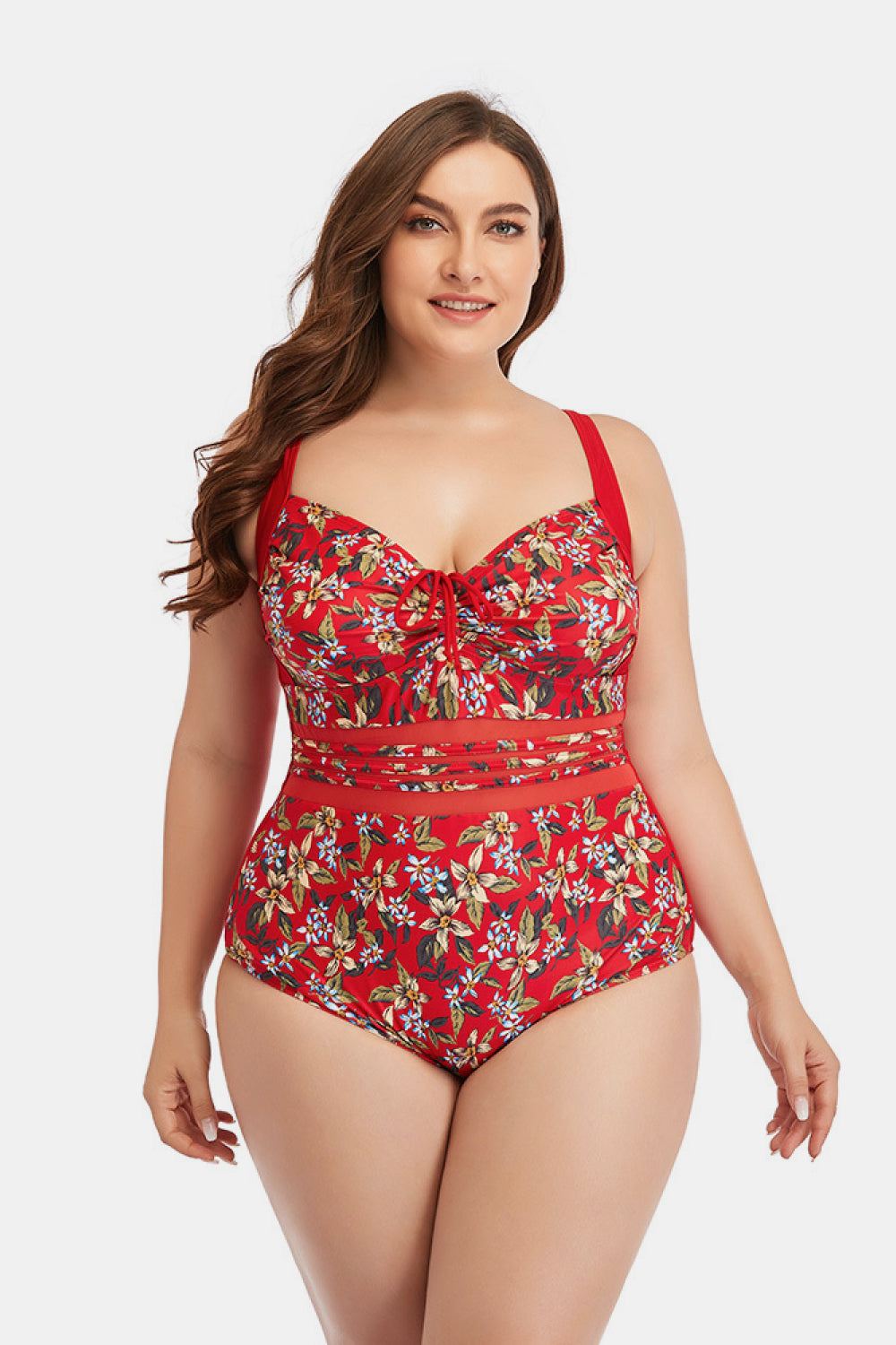 Floral Drawstring Detail One-Piece Swimsuit 