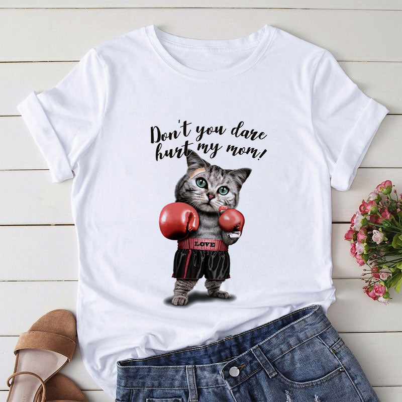 Children's Cute Boxing Cat Round Neck Short Sleeve