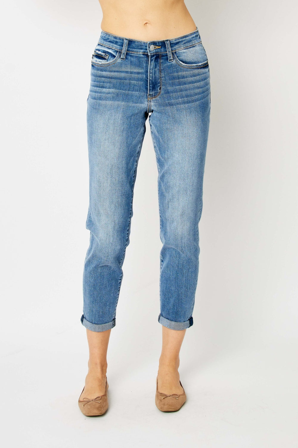 Judy Blue Full Size Cuffed Hem Slim Jeans - Babbazon new