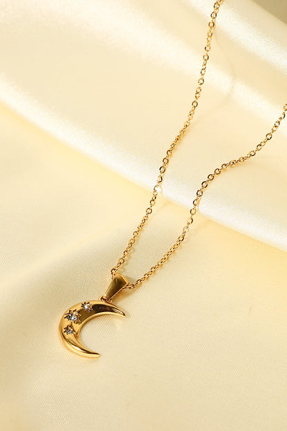 18K Gold Plated Inlaid Zircon Moon Pendant Necklace 