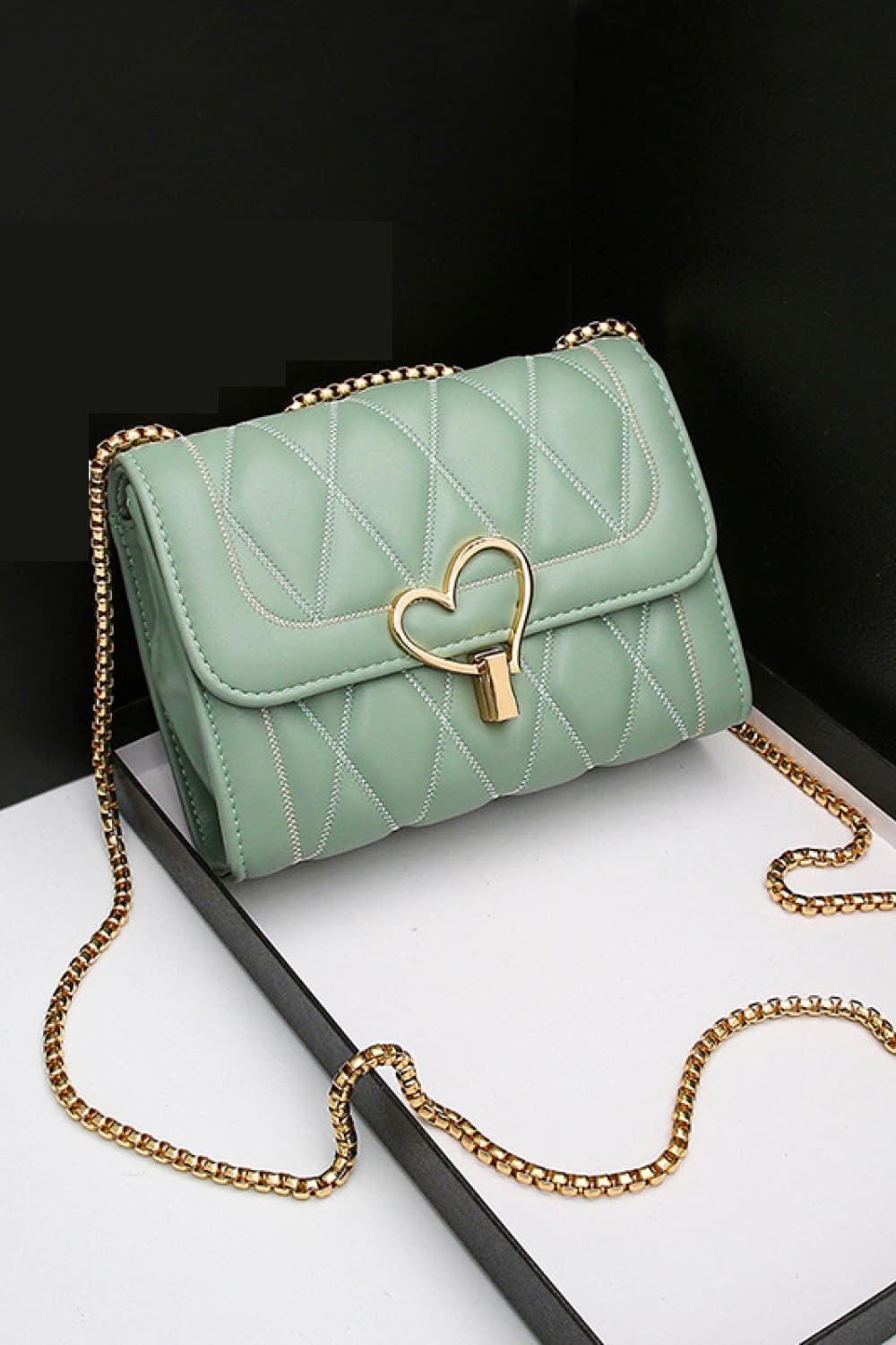 Heart Buckle PU Leather Crossbody Bag 