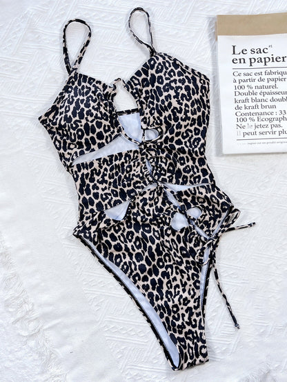 Leopard Cutout Tied One-Piece Swimsuit 