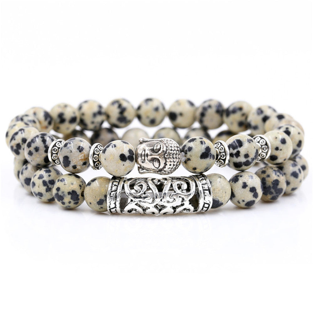 Creative Personality Energy Stone Hand-worn UFO Buddha Head Round Tube Wristband Bracelet Suit