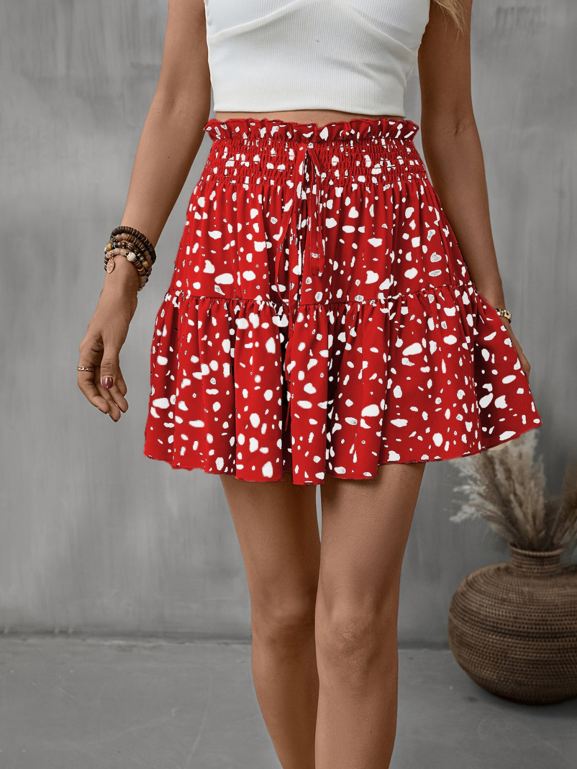 Frill Tied Printed Mini Skirt - Babbazon new