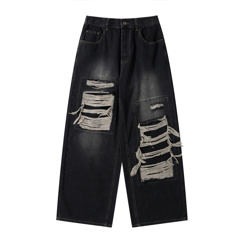 Design Sense Distressed Jeans Men's Trendy Hip-hop Retro