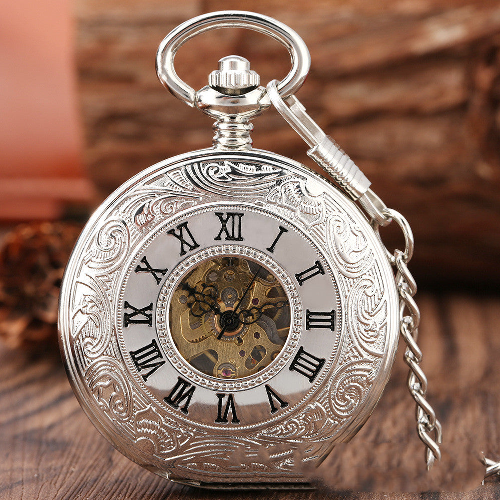 Retro Double-open Carved Hollow Manual Manipulator Pocket Watch For Men And Women