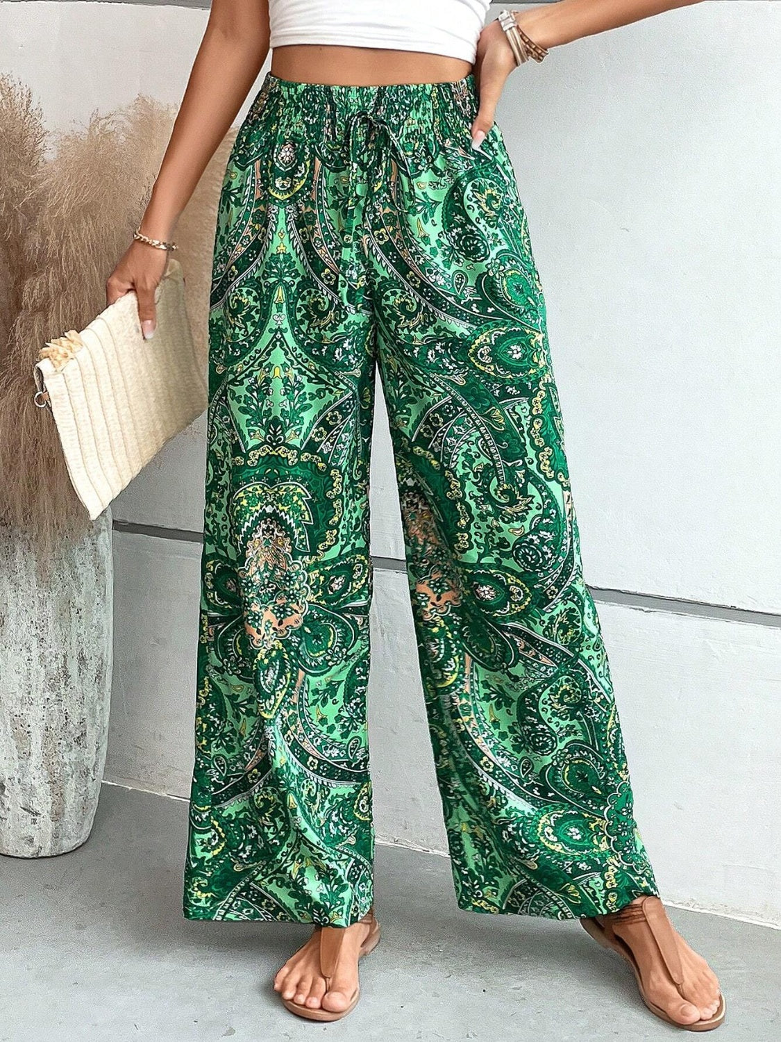 Printed Wide Leg Pants - Babbazon new