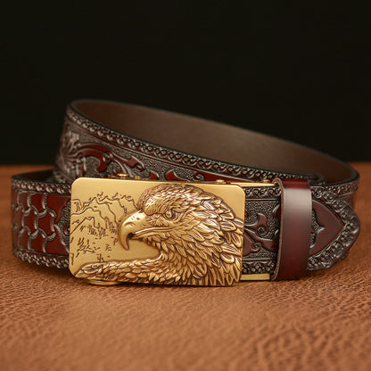 Self-buckled Men's Belt Leather Personalized Carved Casual Jeans 