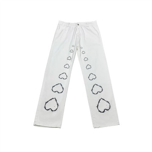 High Street Retro Love Jeans Women's Loose Straight Mop Pants