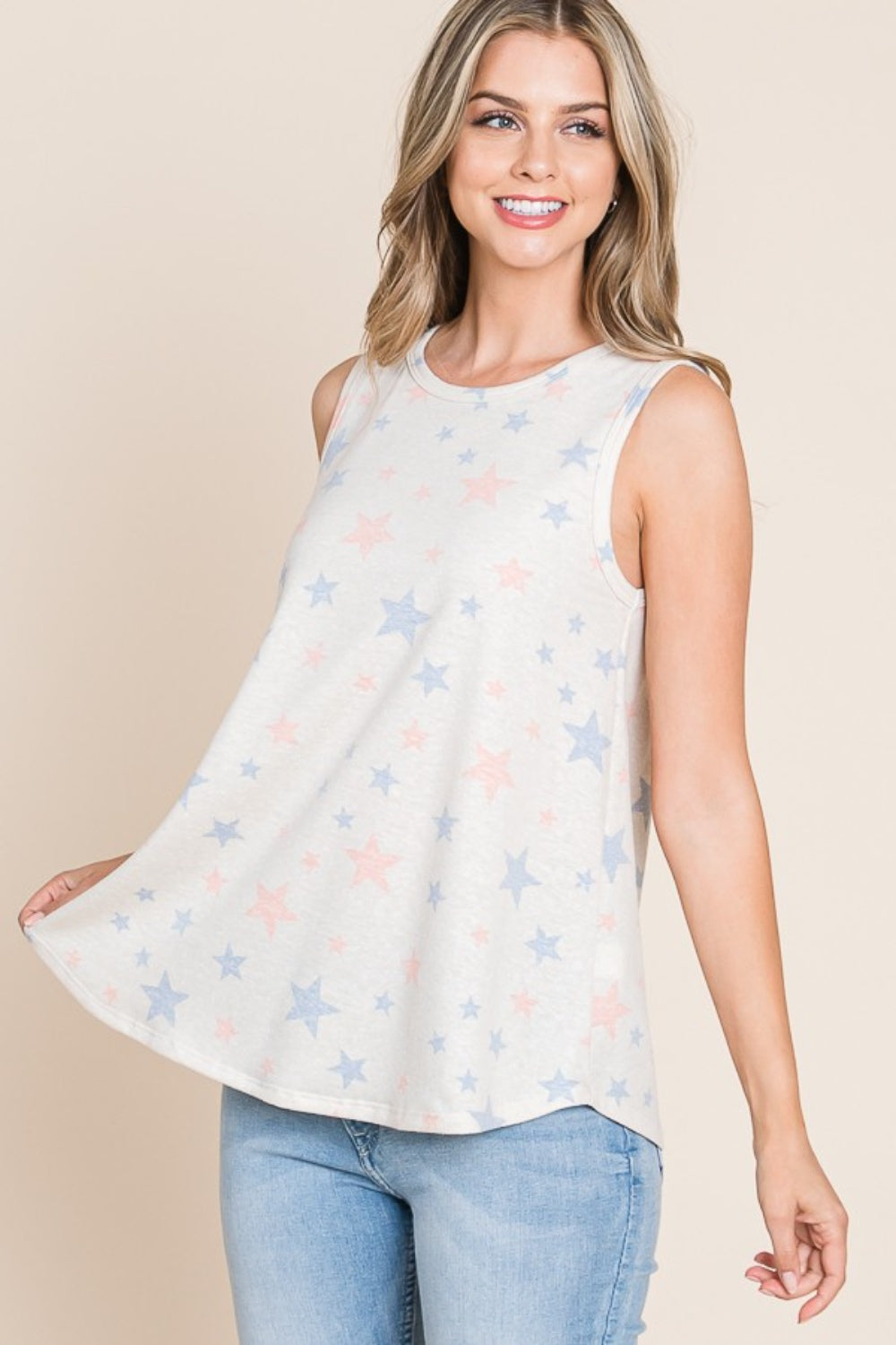 BOMBOM Star Print Round Neck Tank 