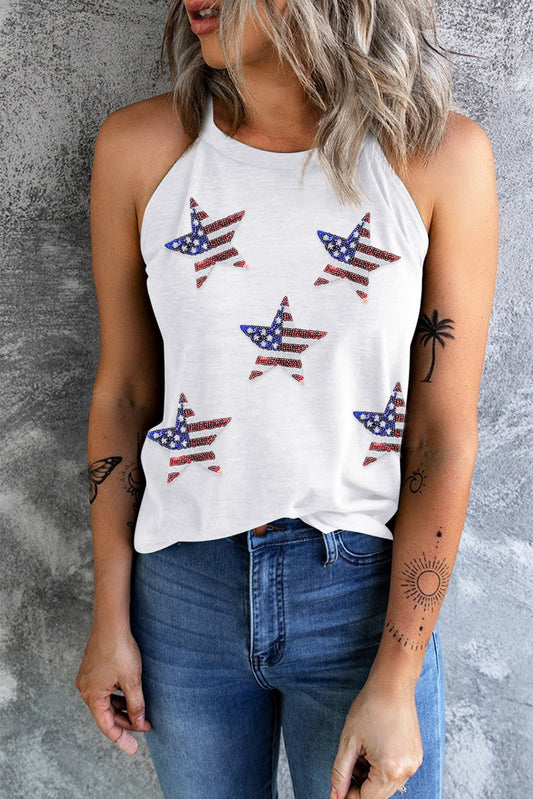 Sequin US Flag Star Grecian Neck Tank - Babbazon New Products