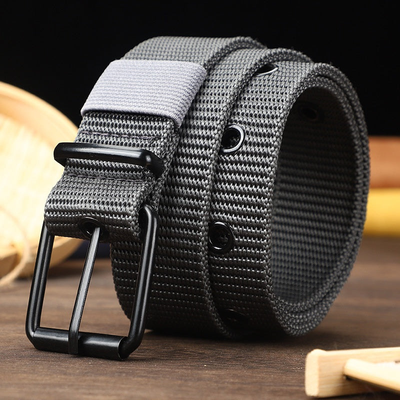 Lengthened Porous Pin Buckle Canvas Belt Men And Women Universal Belt 