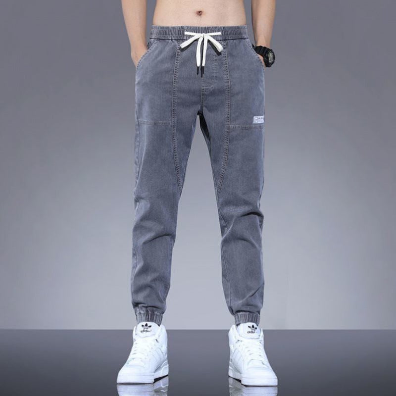 Spring And Autumn New Jeans Men's Stitching Ankle Banded Pants