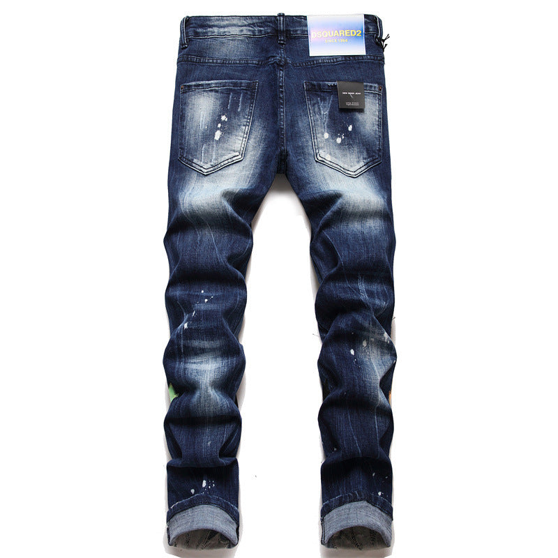 Men's Fashion Patch Contrast Slim Jeans