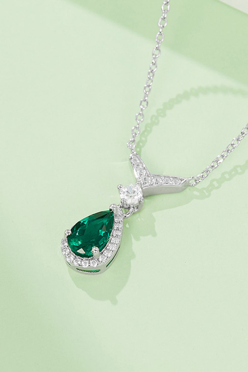 Lab-Grown Emerald Teardrop Necklace 