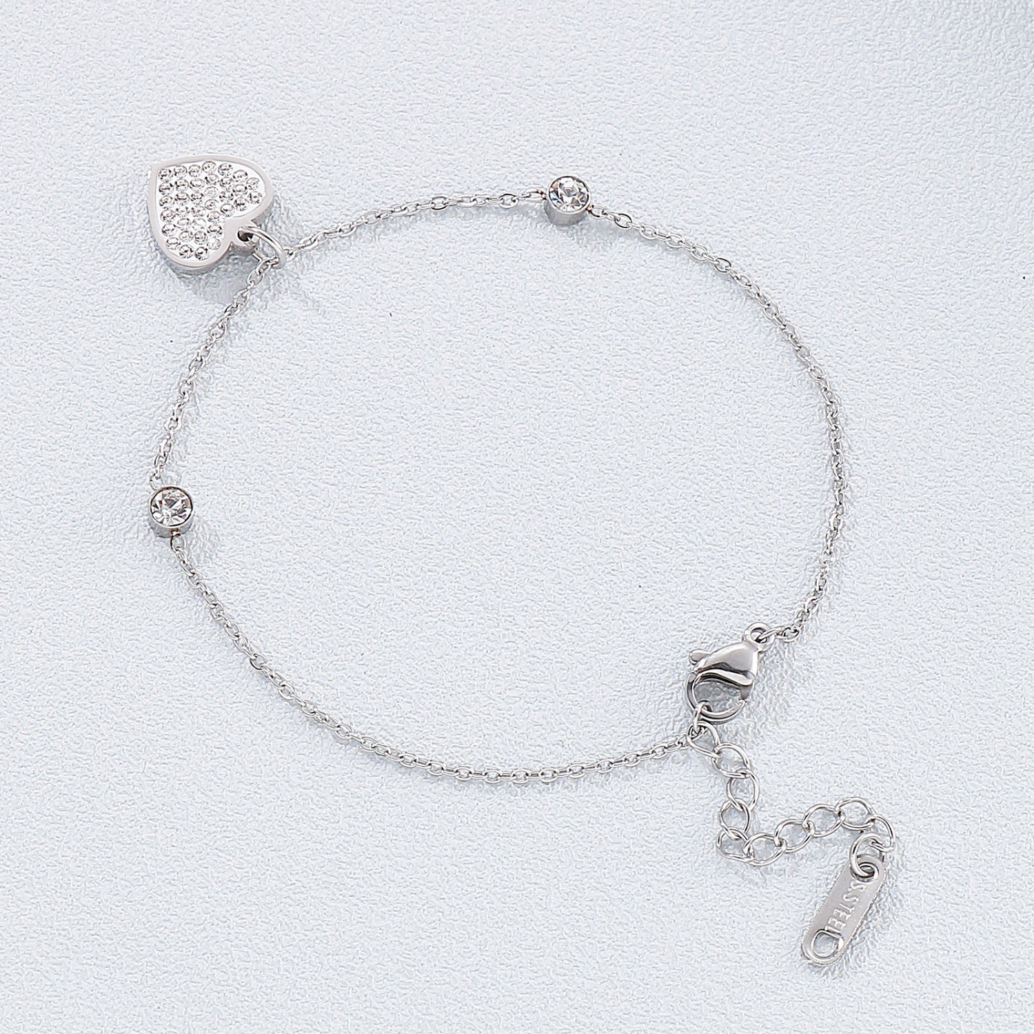 Inlaid Rhinestone Titanium Steel Heart Bracelet 