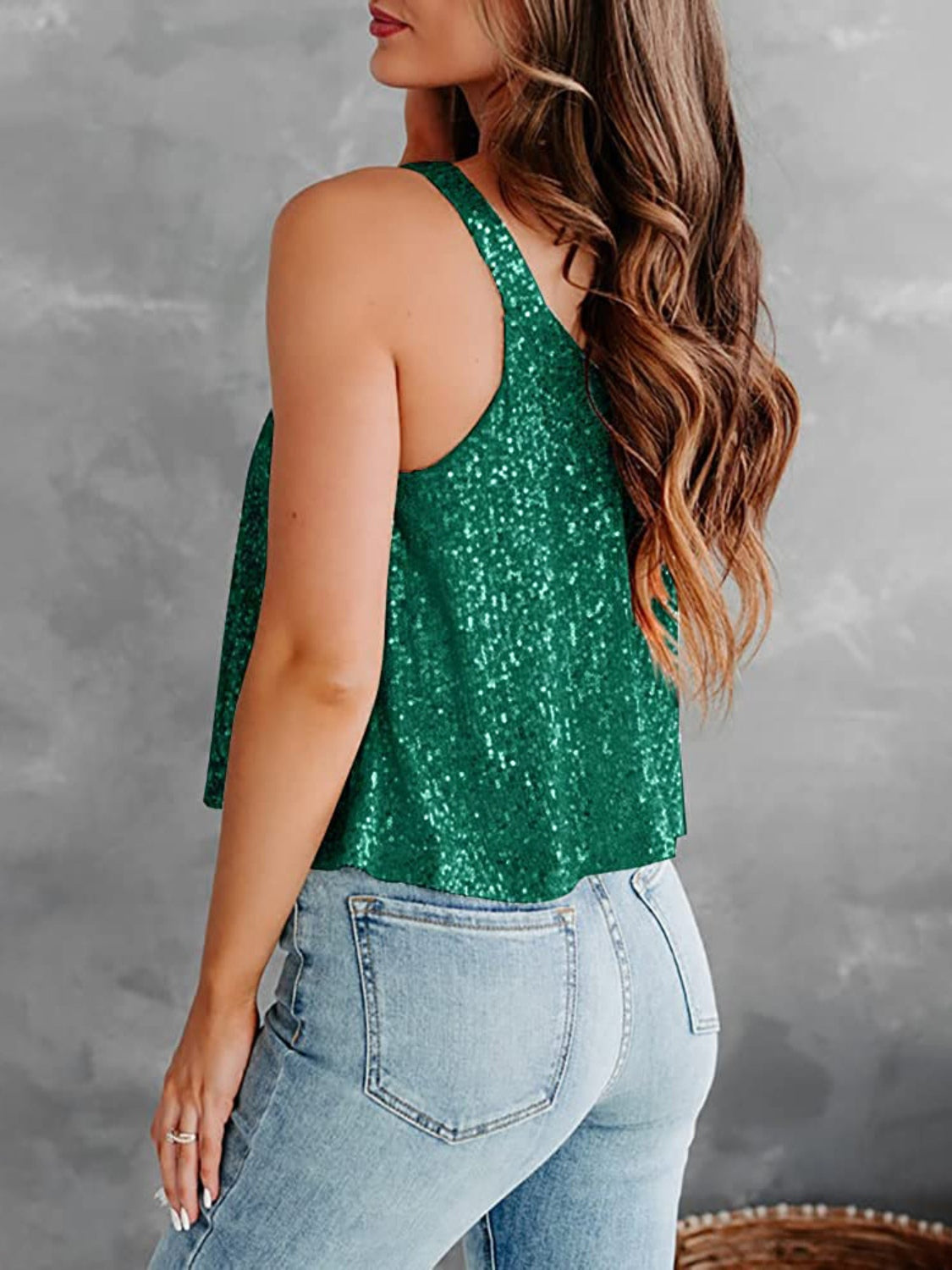 Sequin Scoop Neck Tank - Babbazon New Products