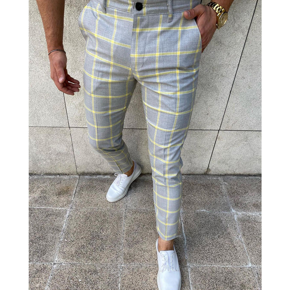 European And American Men's Simple Plaid Printed Casual Pants