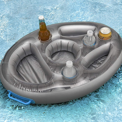 PVC Inflatable Drink Holder Cup Seat Porous Coaster Fruit Wine Mobile Phone Water Inflatable Ice Bed Swimming Pool Dinner Plate