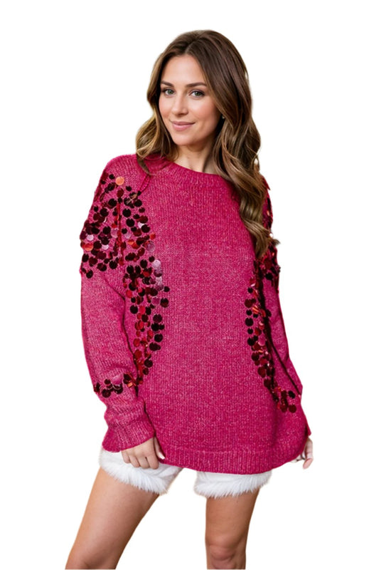 Sequin Round Neck Long Sleeve Sweater