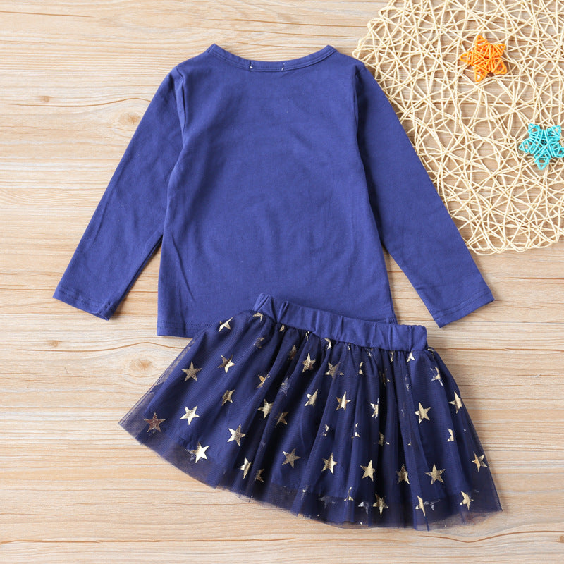 Fashion Cartoon Cute Blouse And Skirt Children's Suit