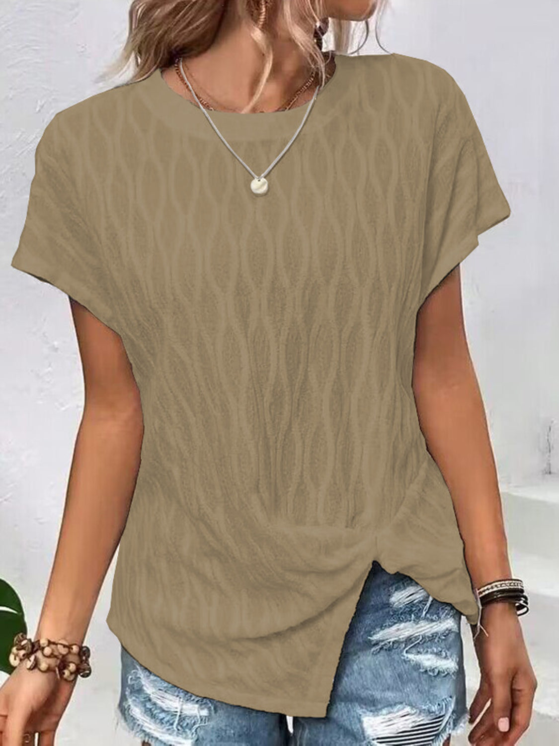 Full Size Round Neck Short Sleeve T-Shirt - Babbazon New Products