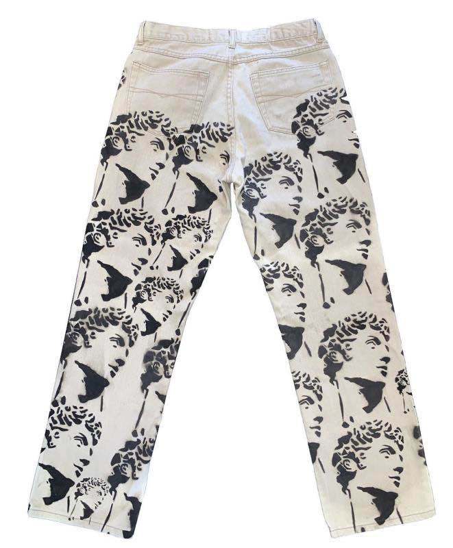 Men's Pants Loose Polished White Washed Straight Tie Dye Denim Trousers