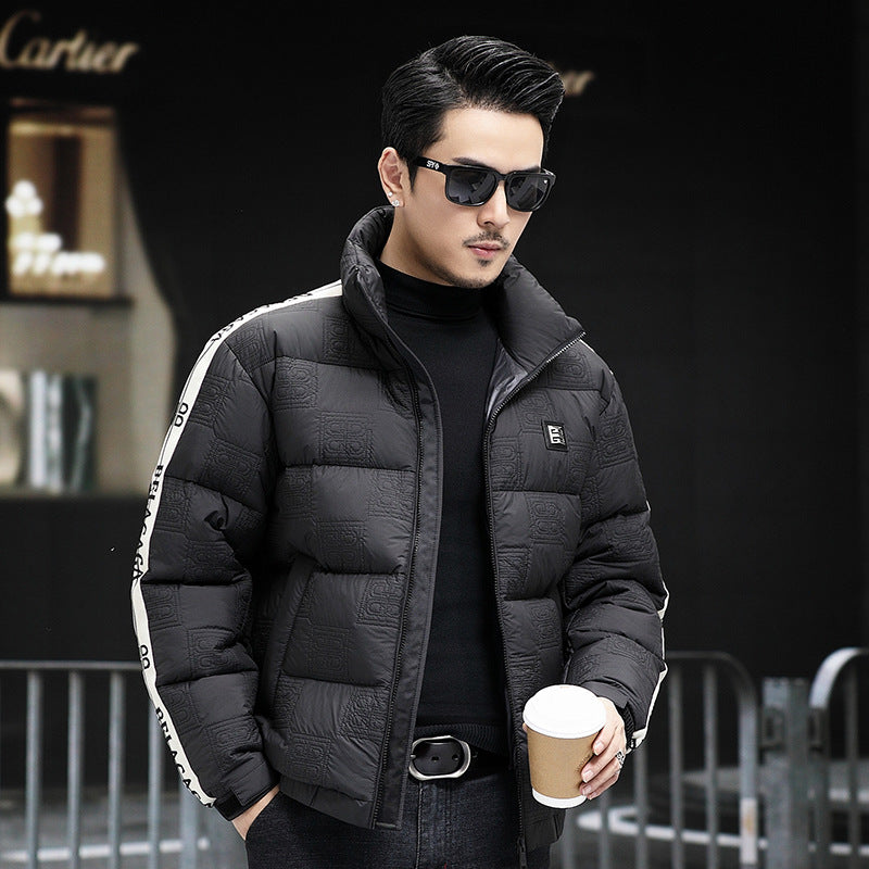 Down Jacket Men's Stand Collar Knitted Sleeve Casual Duck Down Coat 