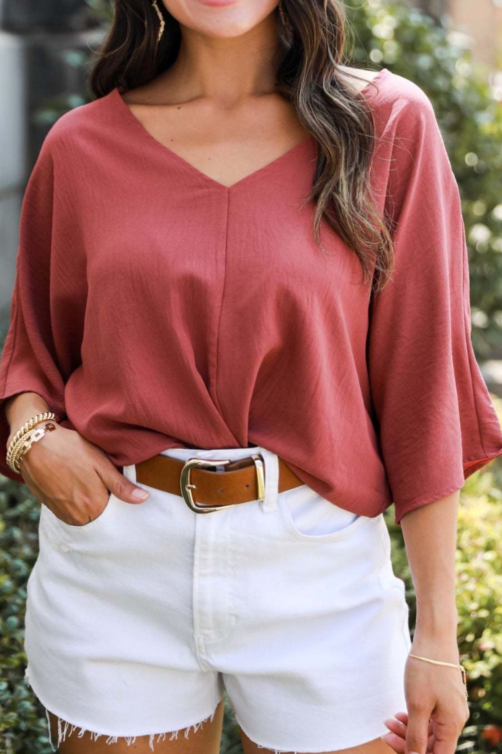 V-Neck Half Sleeve Blouse - Babbazon new