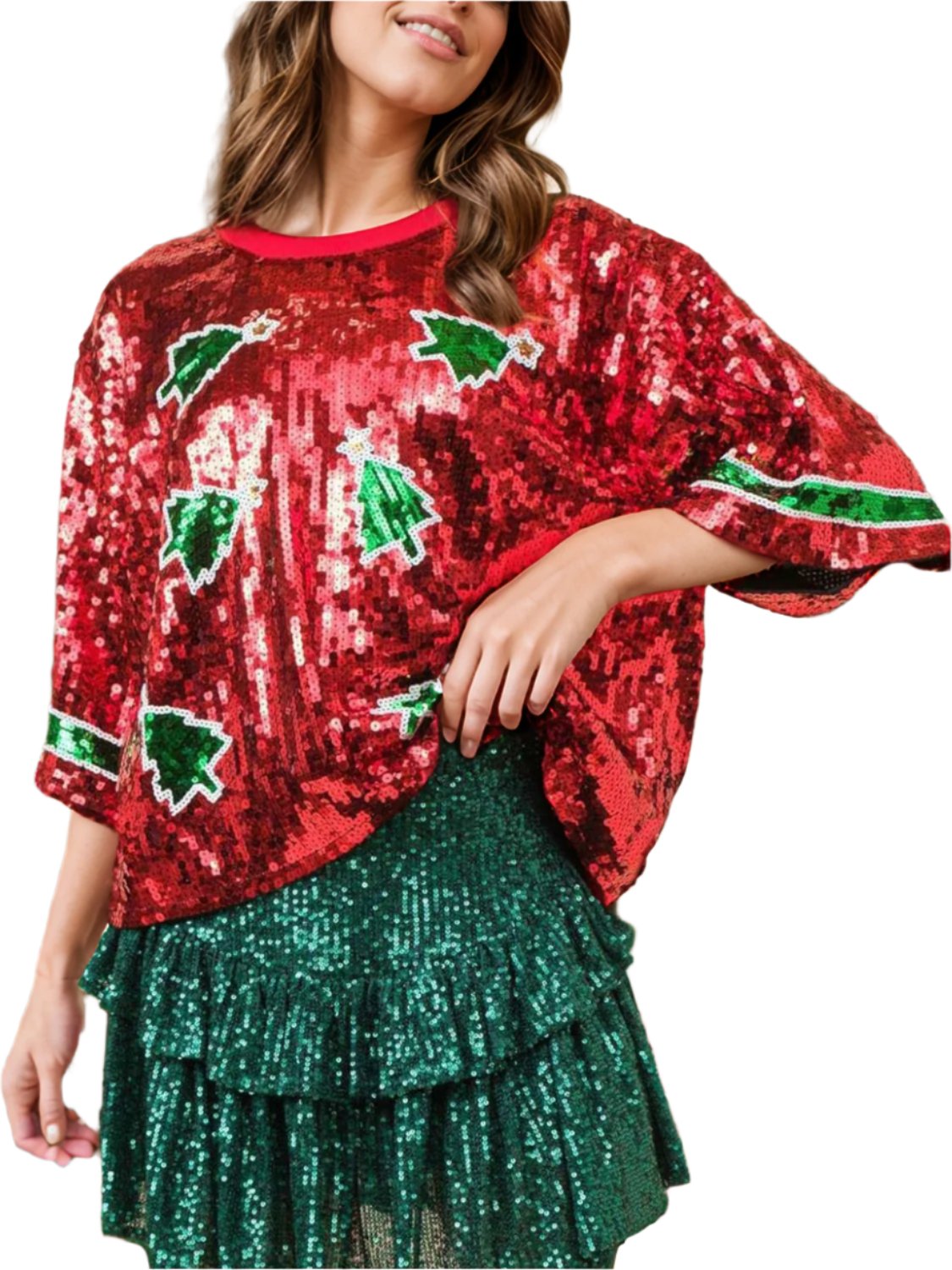 Sequin Round Neck Half Sleeve Top