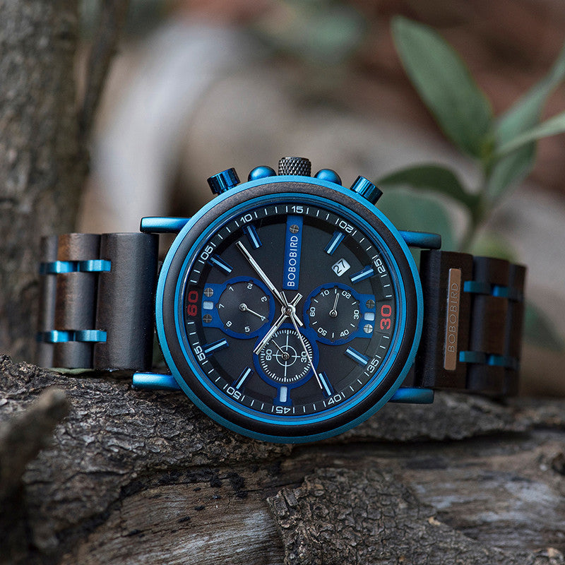 Sports Men's Blue Wood Watch