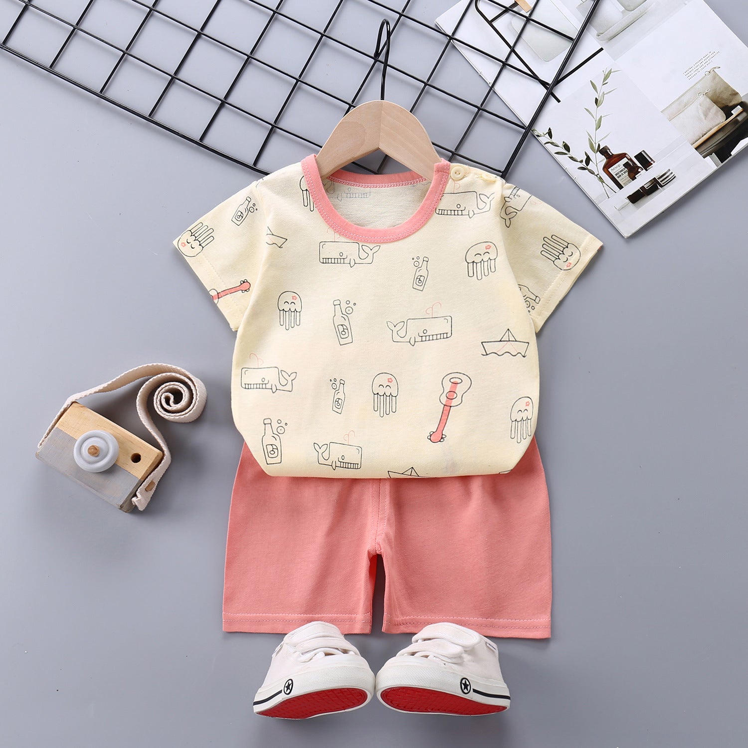 Children's Short-sleeved Suit Pure Cotton Korean T-shirt Shorts