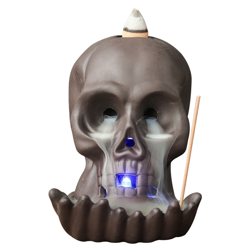 Ceramic Purple Clay Backflow Incense Burner Skull