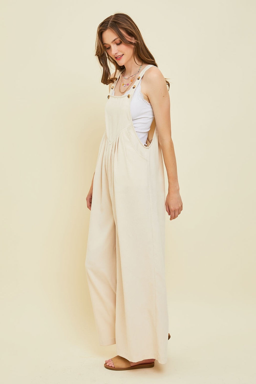 HEYSON Full Size Corduroy Sleeveless Wide-Leg Overall 