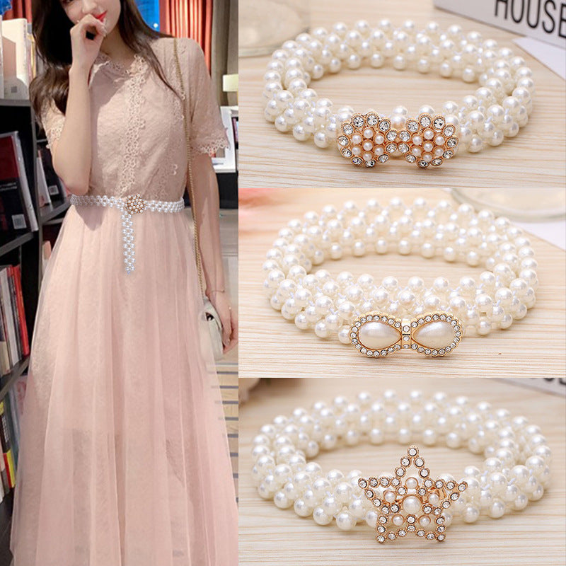 Fashion Jewelry Women's White Pearl Waist Chain Decoration 