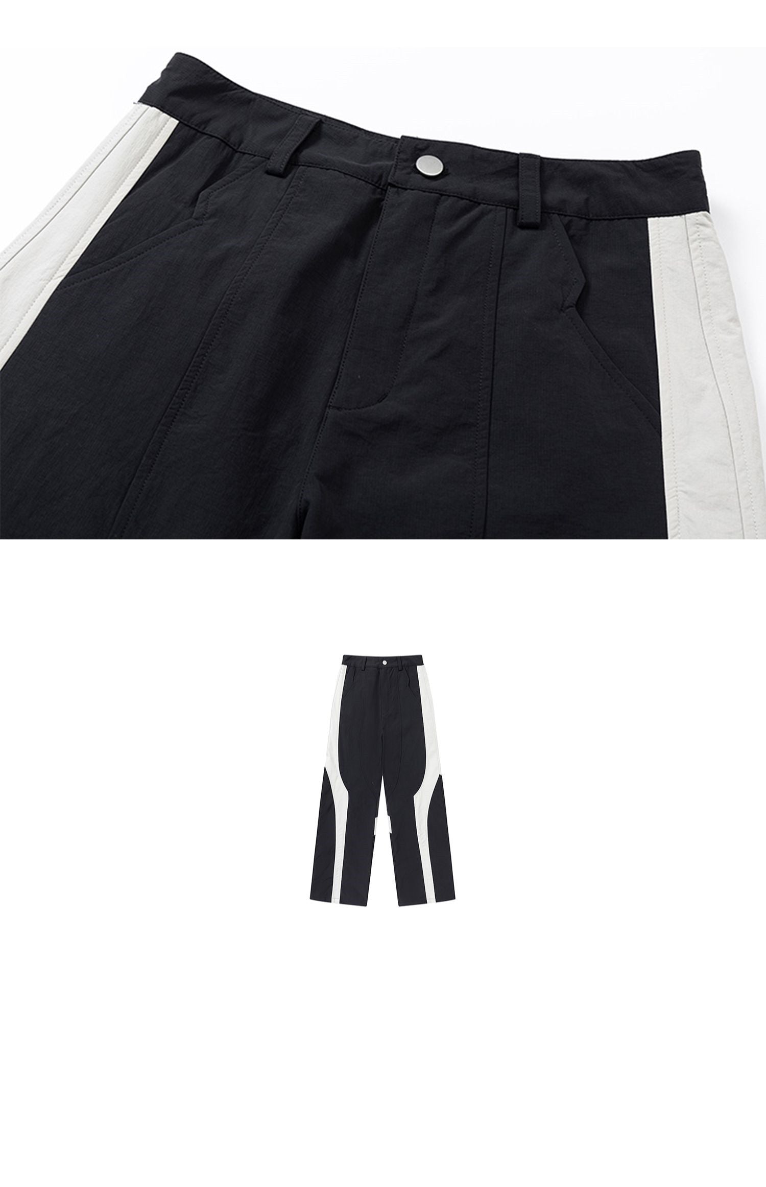 Men's Black And White Colorblock Straight Functional Pants