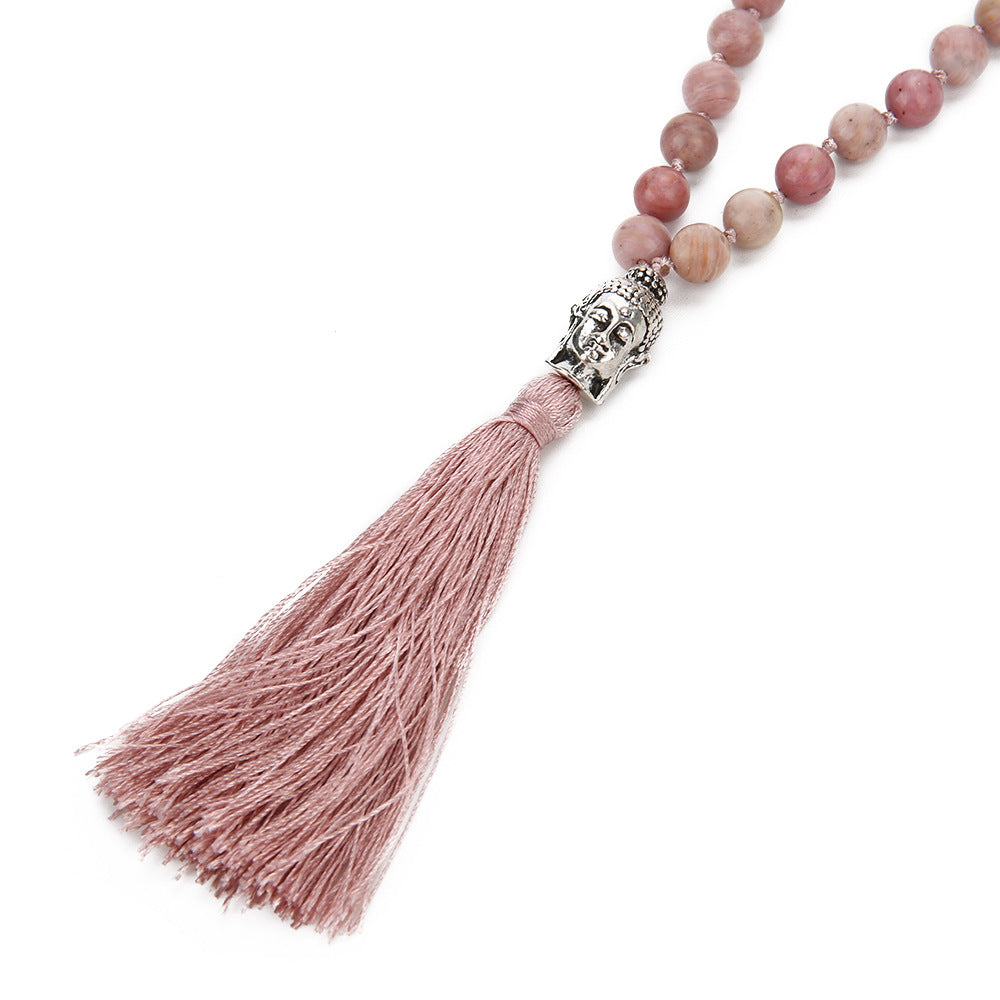 Semi-Precious Meditation Knotted Beaded Fringe Necklace